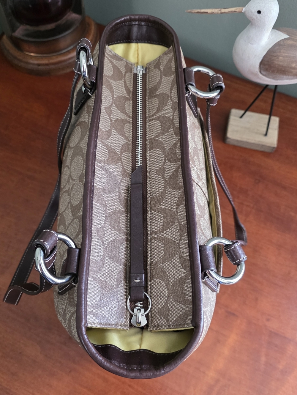 Coach F18393P Peyton Tote Signature Brown Tan Coated Canvas Leather Bag Y2K - Picture 12 of 15